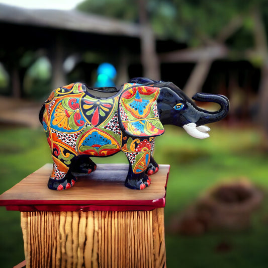 Colorful Talavera Elephant Planter | Handcrafted Mexican Pottery Art