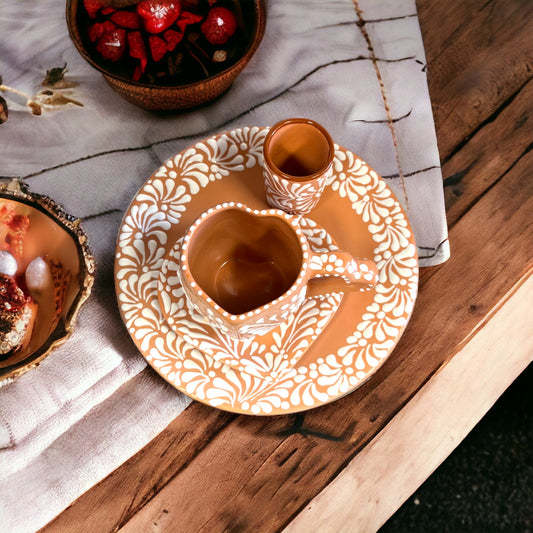 Hand-Painted Talavera Heart Mug Set | Mexican Ceramic Art, Coffee Cup & Plate