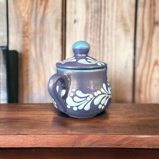 Vibrant Talavera Sugar Jar | Handmade Mexican Puebla Blue Design