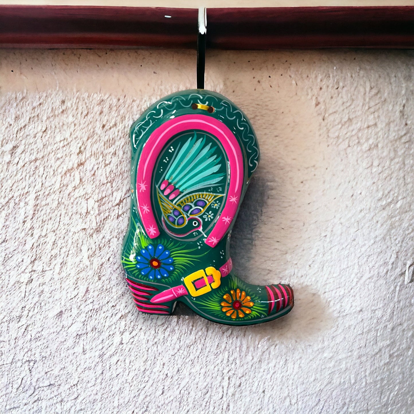 Colorful Mexican Handmade Cowboy Boot Wall Art | Hand Painted Talavera (Large)