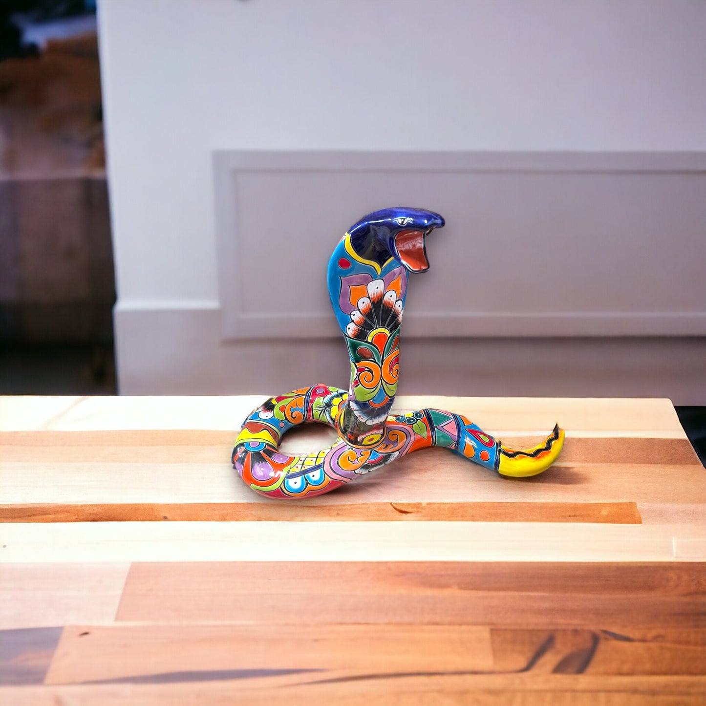 Handmade Snake Statue | Vibrant Hand-Painted Talavera Artwork (Large Size)