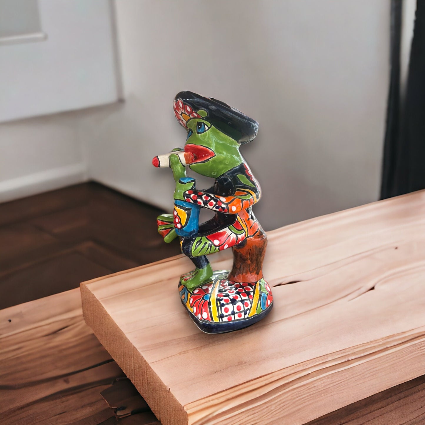 Talavera Frog Statue | Handcrafted Artisan Smoking Sculpture