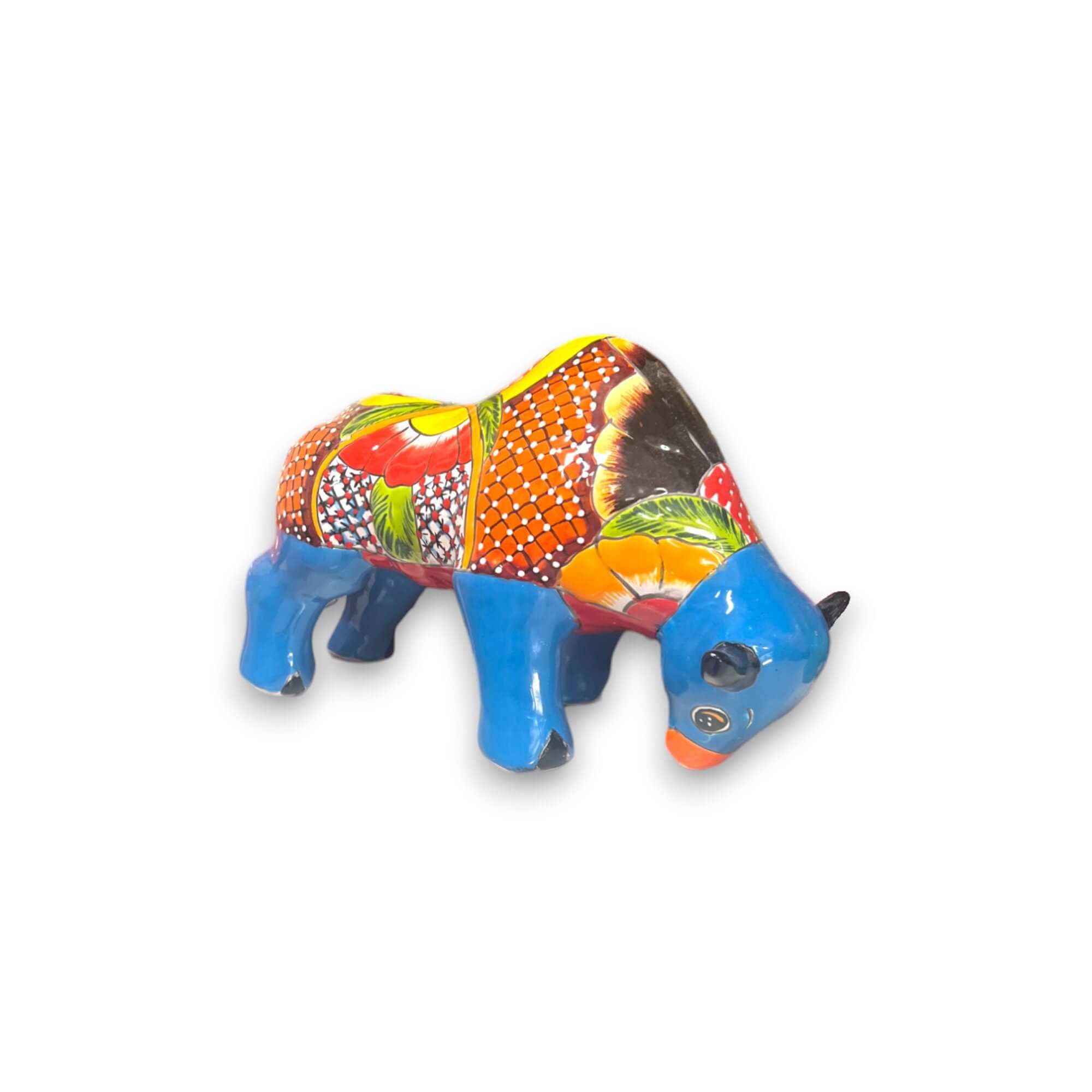 Handcrafted Talavera Bull Statue | Medium Sculpture