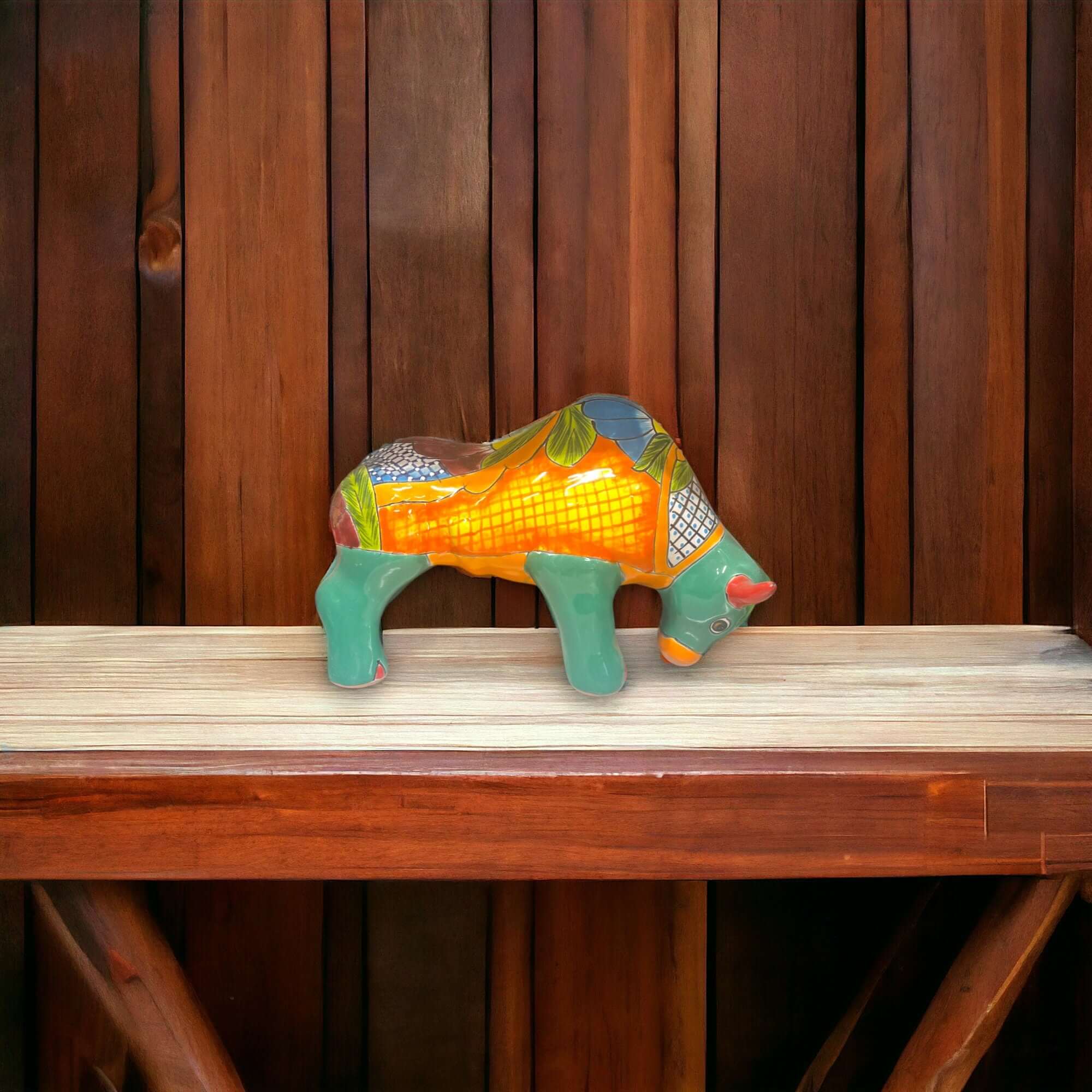 Handcrafted Talavera Bull Statue | Medium Sculpture
