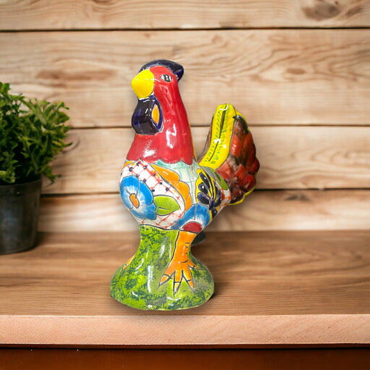 Colorful Handcrafted Talavera Rooster Statue | Mexican Folk Art Chicken Decor