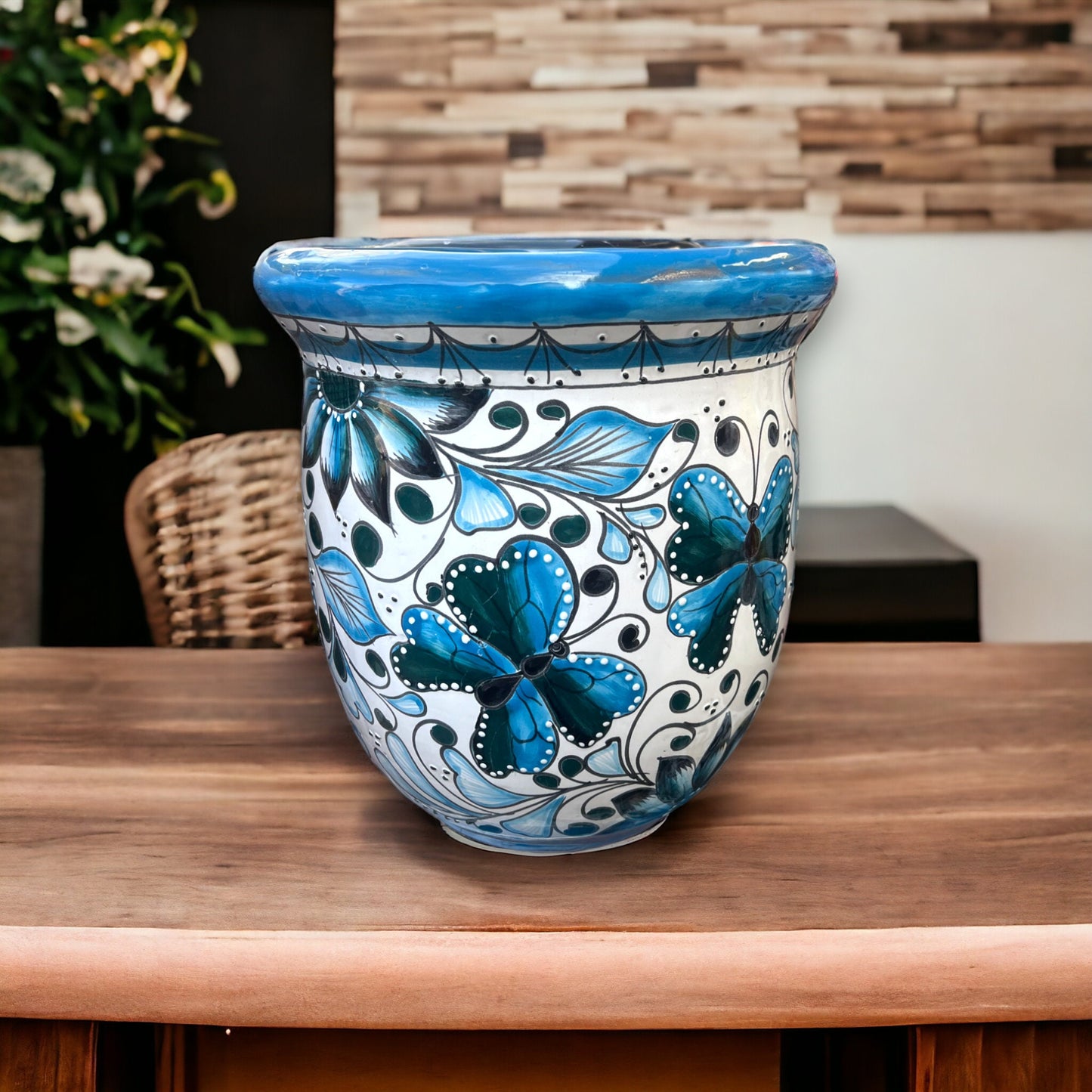 Vibrant Talavera Hand-Painted Flower Pot | Mexican Floral Design (Large)