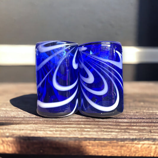 Handcrafted Mexican Drinking Glasses | Blue Glass with Elegant White Swirl Design (12 oz)
