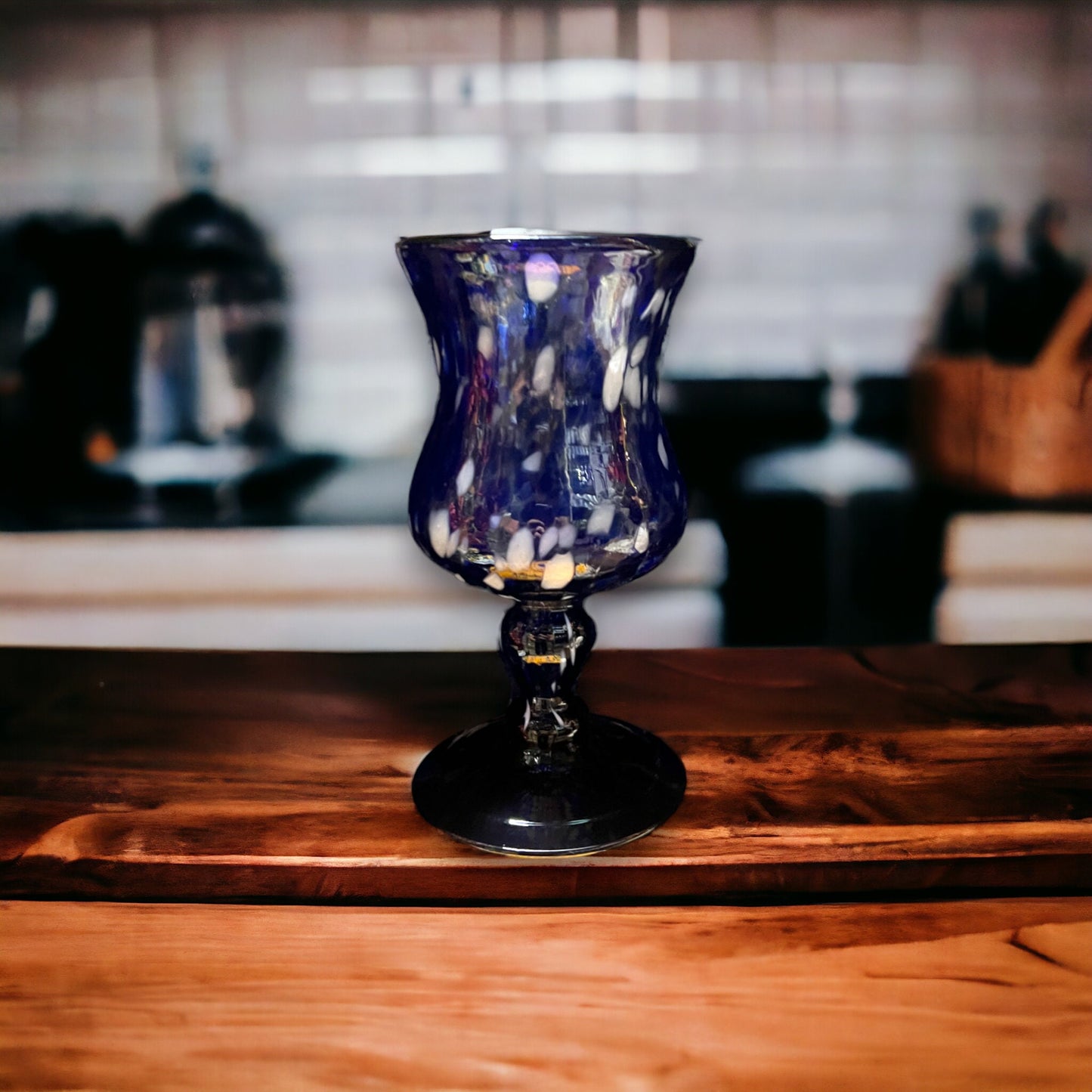 Handcrafted Blue and White Mexican Sundae Glass | Artisanal Blown Glassware