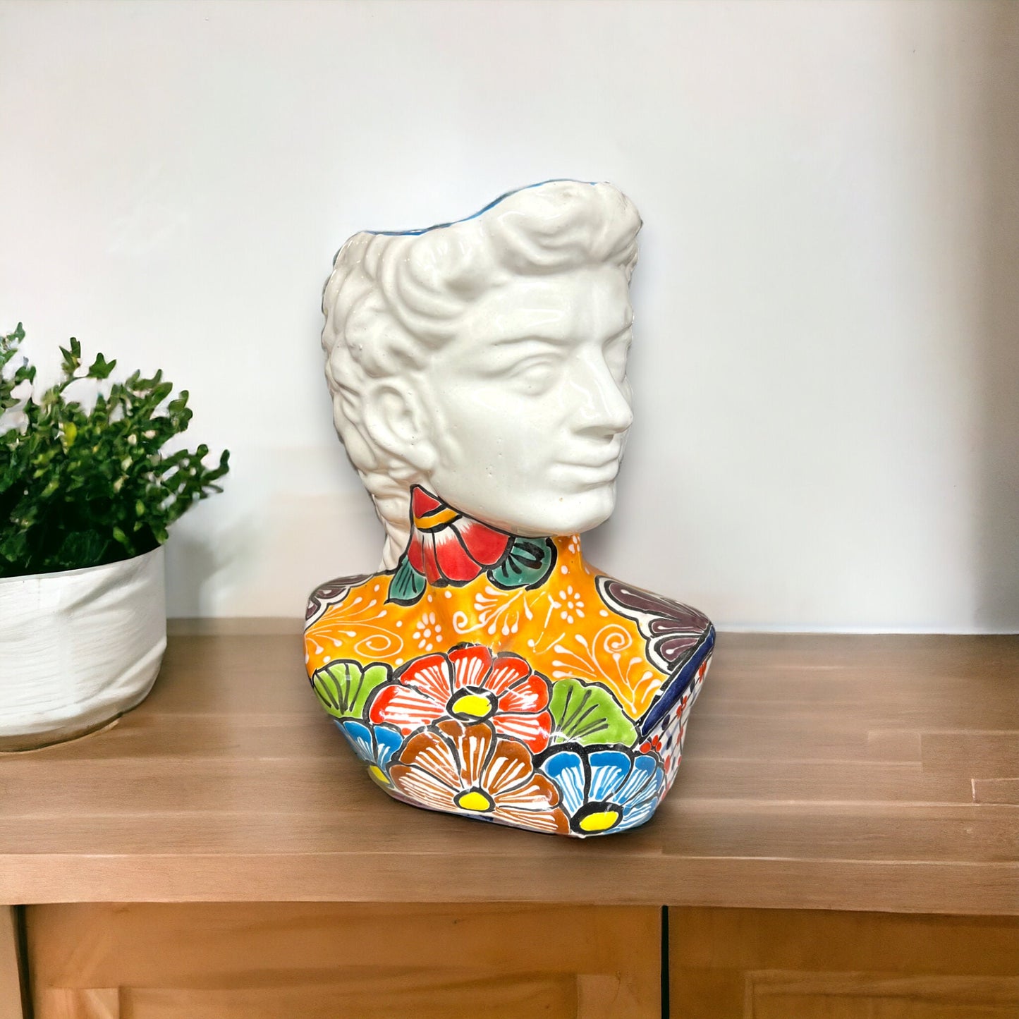 Colorful Talavera Head Planter | Handcrafted Mexican Ceramic Sculpture (Medium)