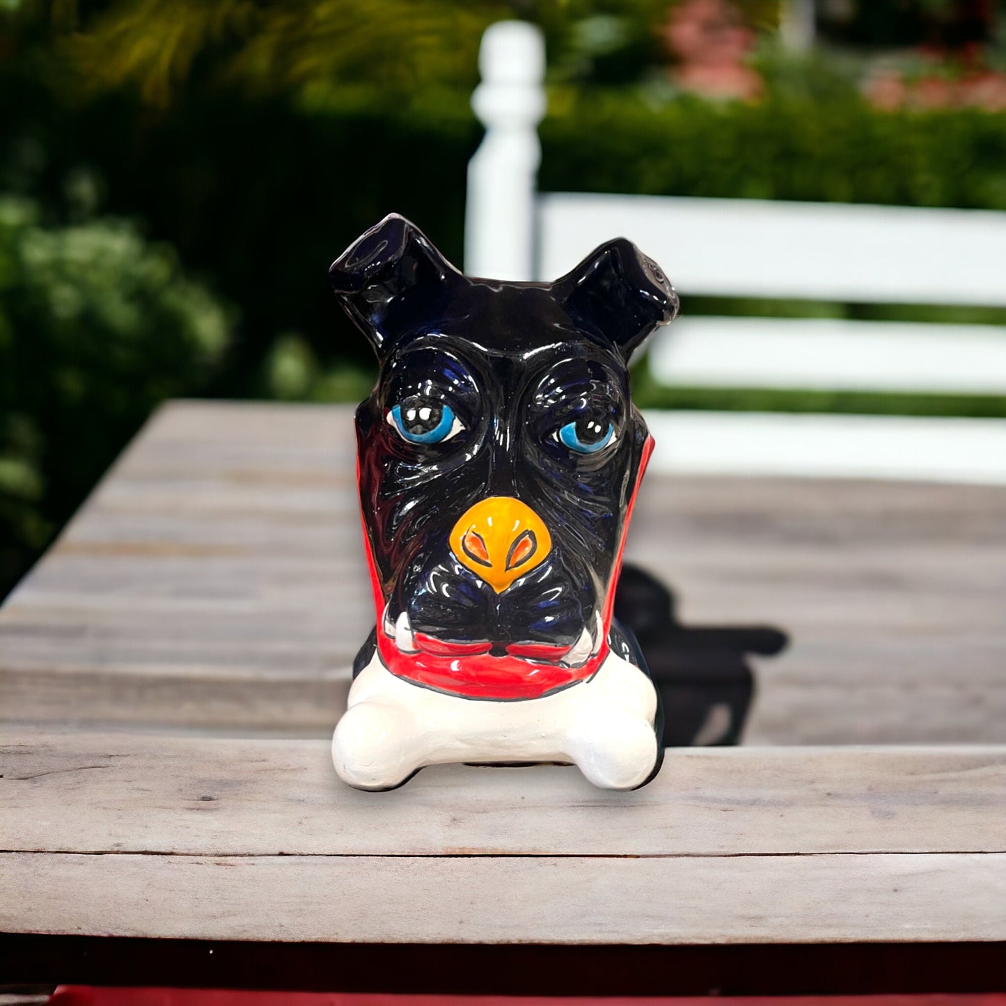 Handpainted Talavera Ceramic Large Laying Dog Decor with Bone