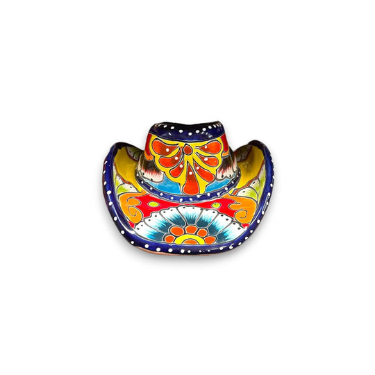 Colorful Mexican Talavera Sombrero Planter | Small Hand-Painted Cowboy Hat Décor - vibrant hand-painted Talavera ceramic sombrero planter