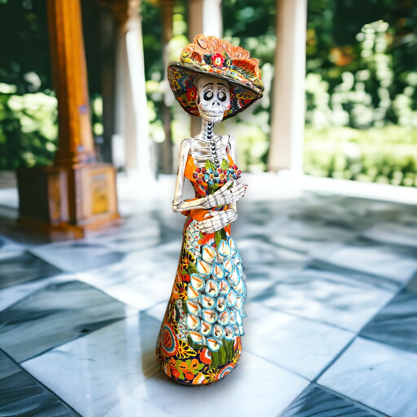 Talavera Catrina Day of the Dead Statue | Life-Sized 4'10" Figurine with Intricate Painting