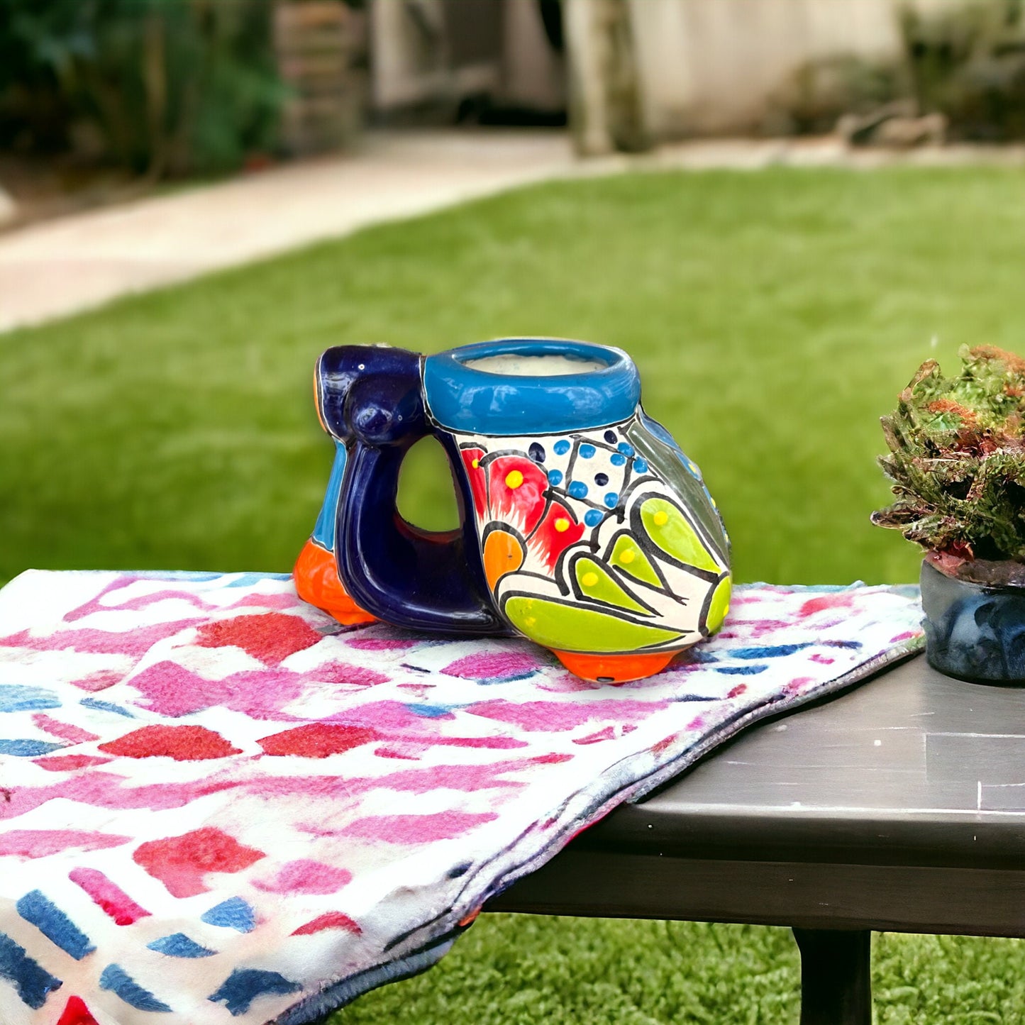 Vibrant Hand-Painted Talavera Scooter Planter | Mexican Animal Pottery Decoration