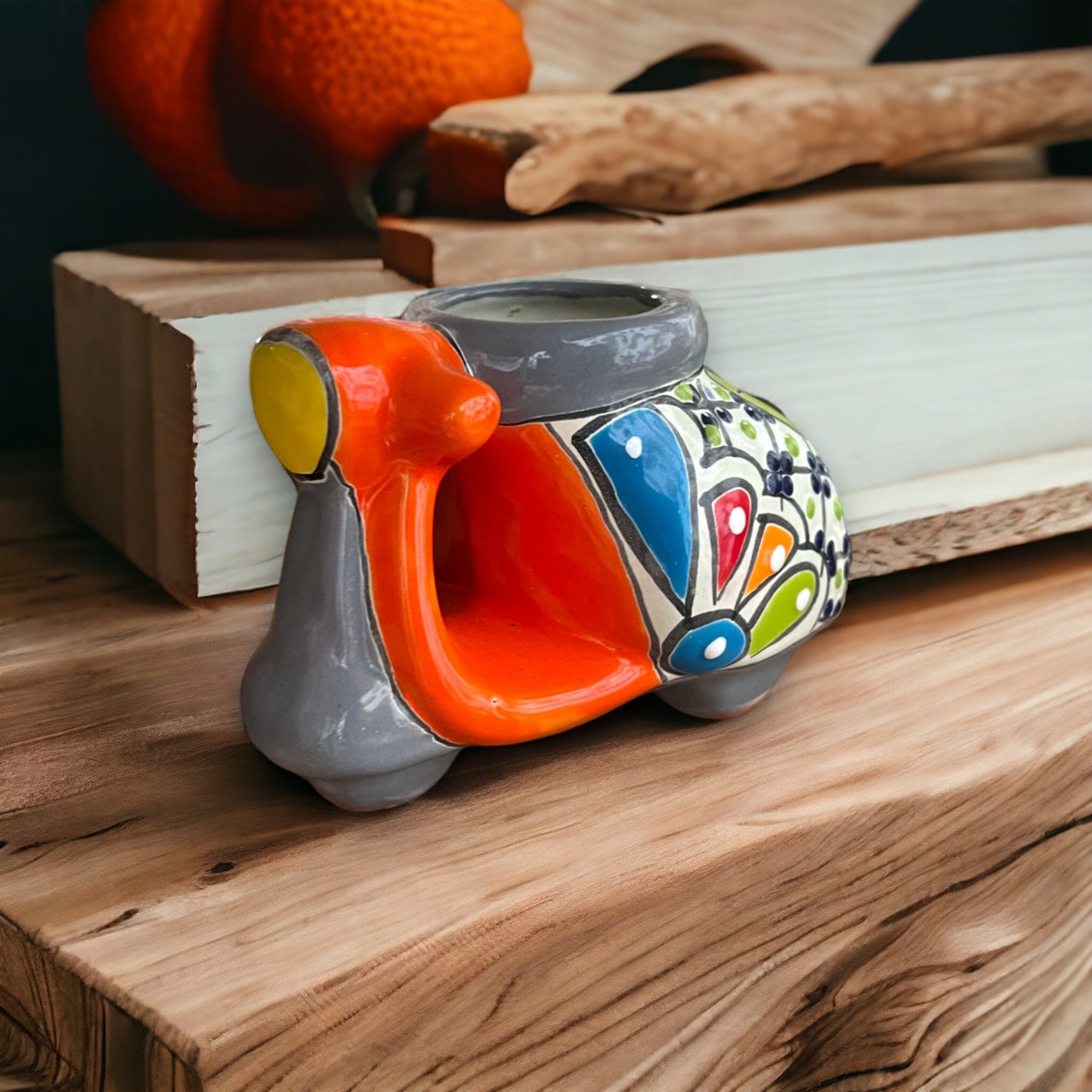 Vibrant Hand-Painted Talavera Scooter Planter | Mexican Animal Pottery Decoration