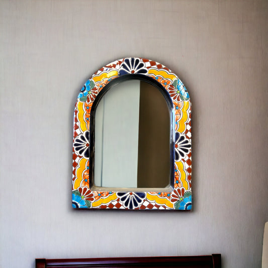 Vibrant Talavera Mirror Wall Art | Colorful Mexican Artisan Decor (Medium)