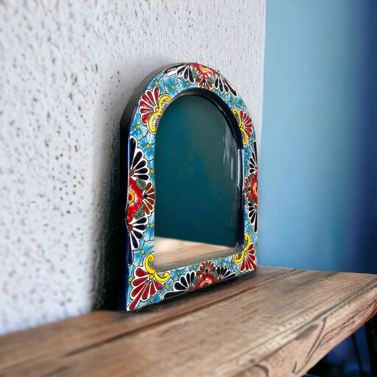 Vibrant Talavera Mirror Wall Art | Colorful Mexican Artisan Decor (Medium)