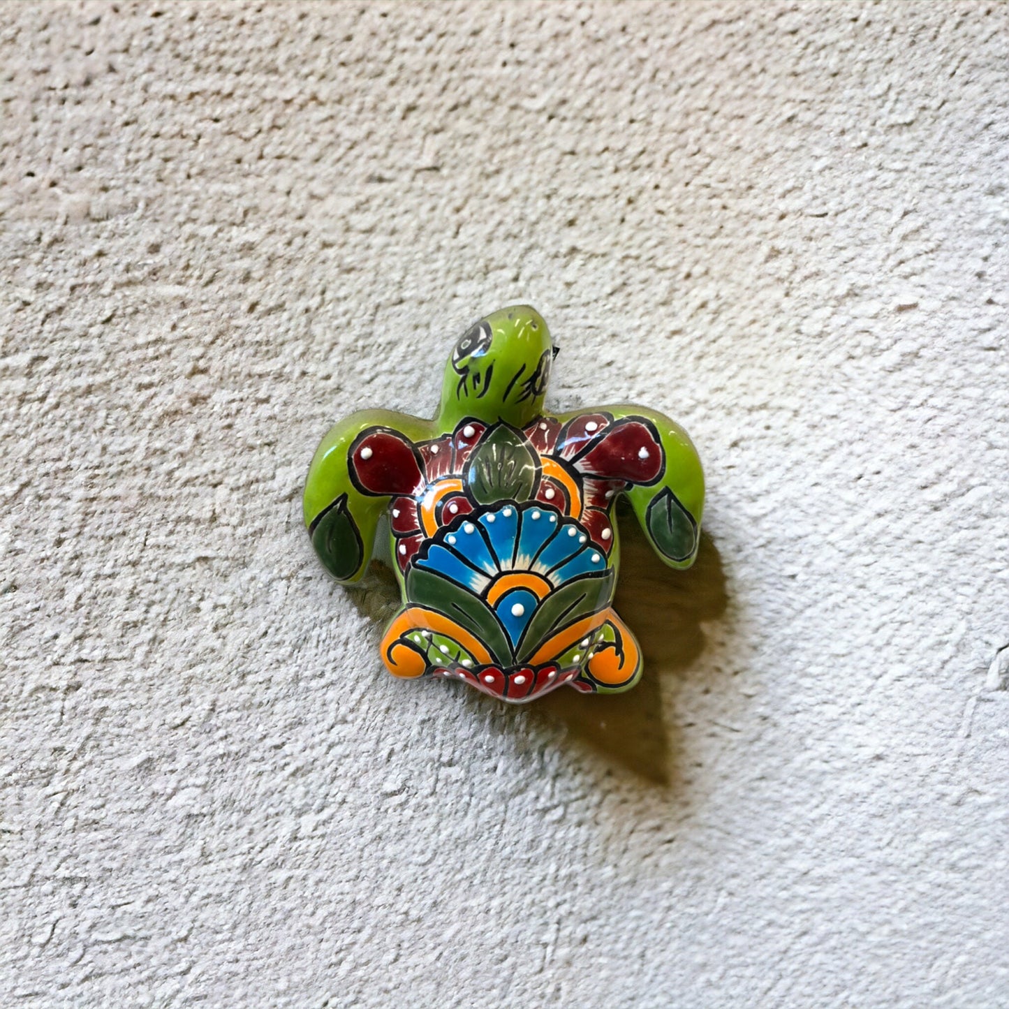 Vibrant Talavera Sea Turtle Sculpture | Hand-Painted Mini Mexican Pottery Animal