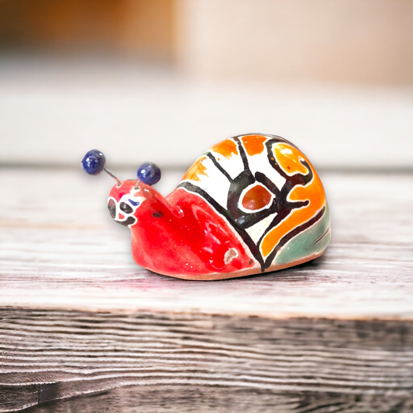 Colorful Talavera Snail Figurine | Mexican Ceramic Garden Sculpture