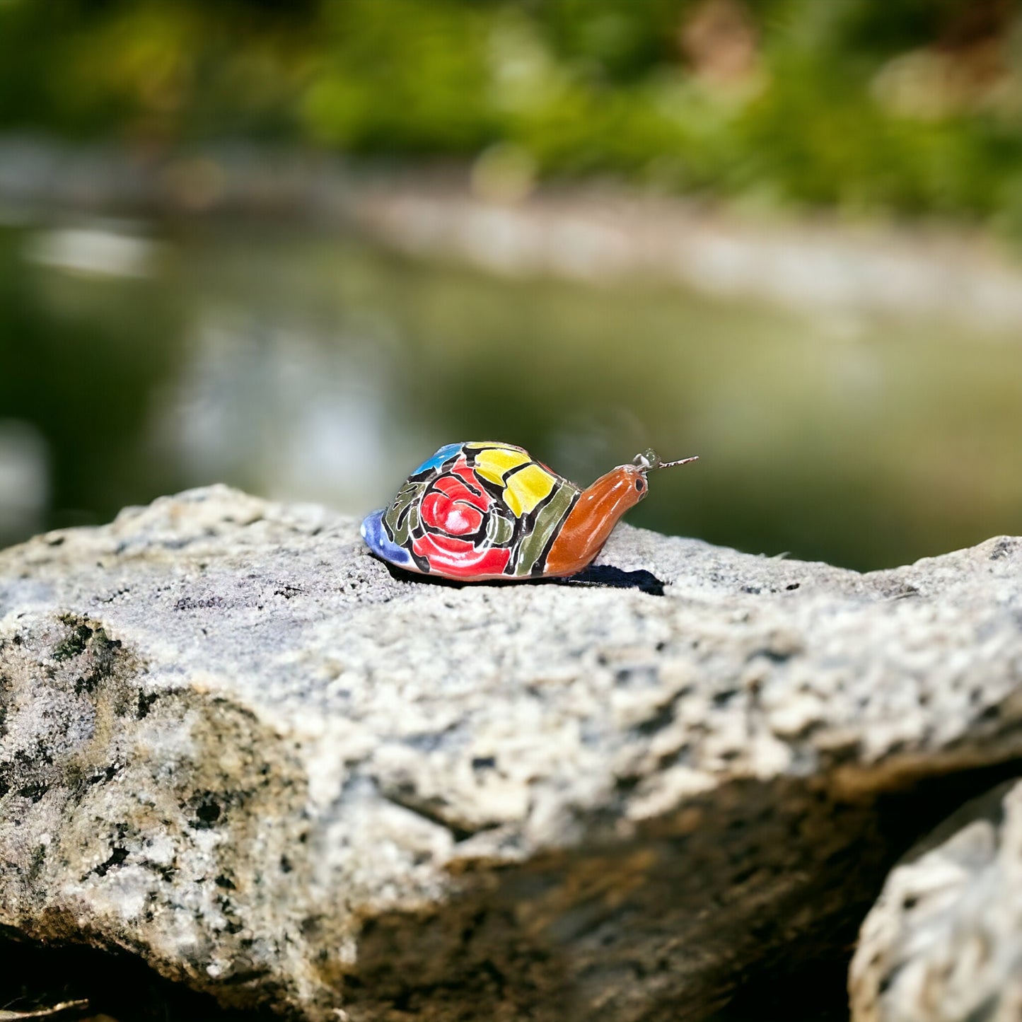 Colorful Talavera Snail Figurine | Mexican Ceramic Garden Sculpture