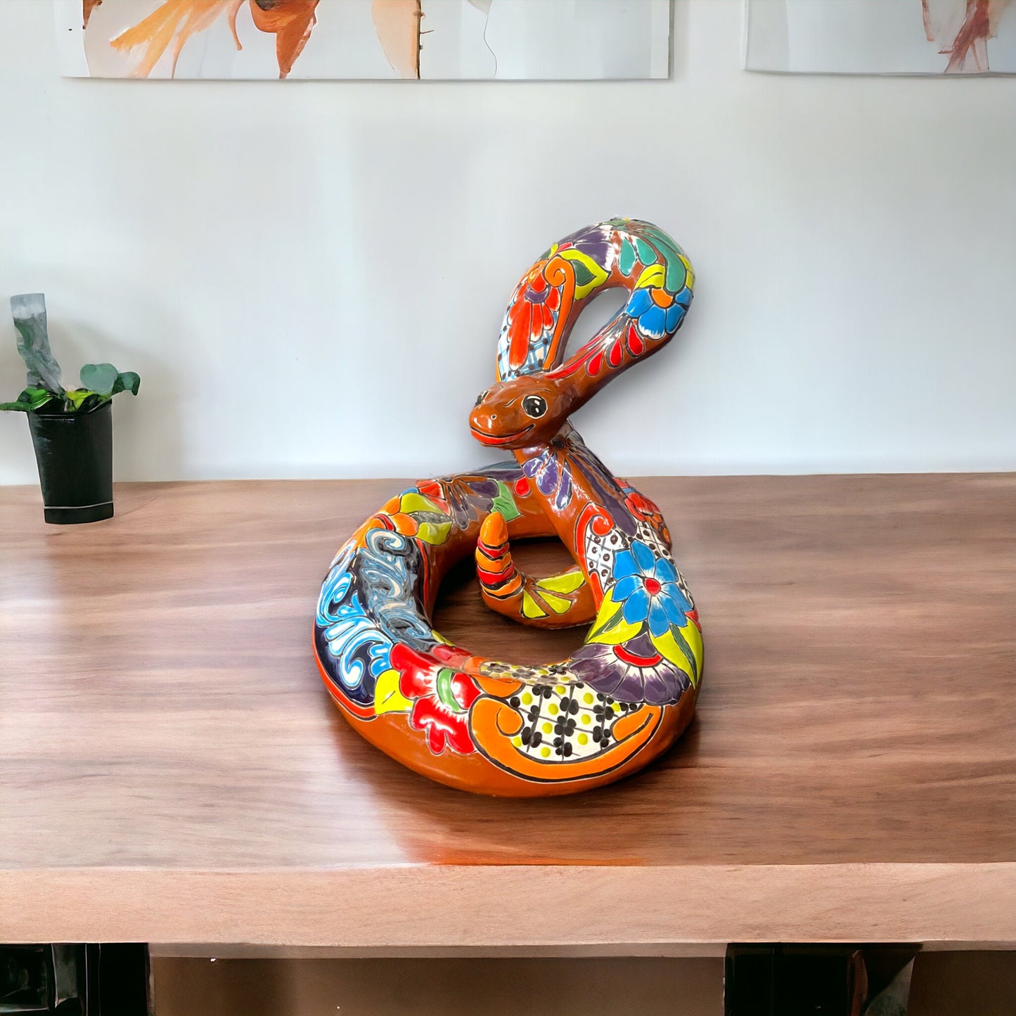 Handmade Snake Statue | Hand Painted Talavera Artwork (Large Size)