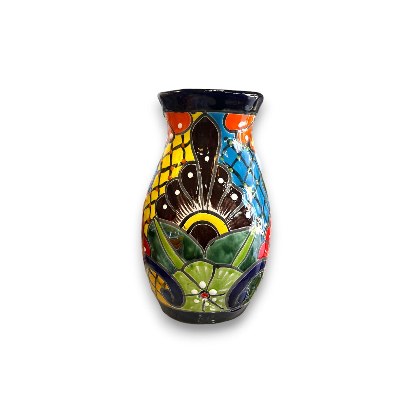 Vibrant Hand-Painted Talavera Vase | Mexican Ceramic Art Piece