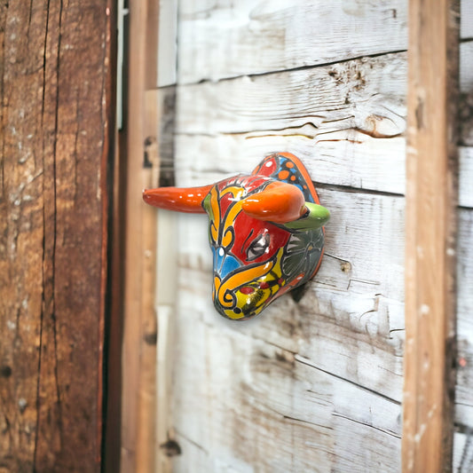 Artisan Crafted Talavera Bull Statue | Handmade Mexican Wall Decor