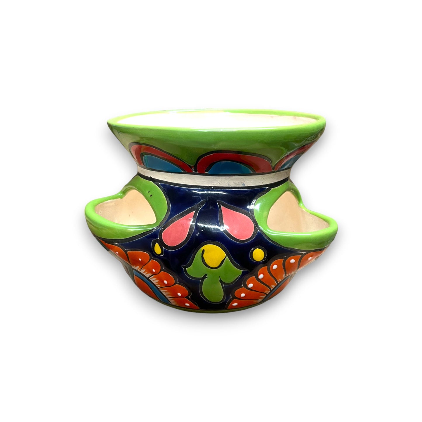 Hand-Painted Talavera Strawberry Planter | Mexican Artisan Medium Decor Pot