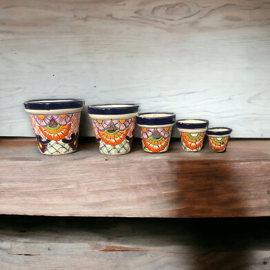 Set of 5 Colorful Talavera Flower Pot Set | Hand-Painted Mexican Planters