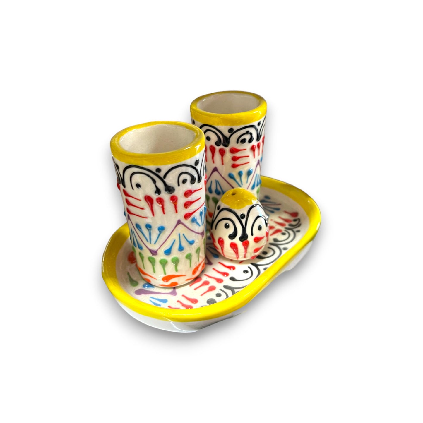 Talavera Tequila Shot Glasses Set | Handcrafted 2 Shots & Shaker