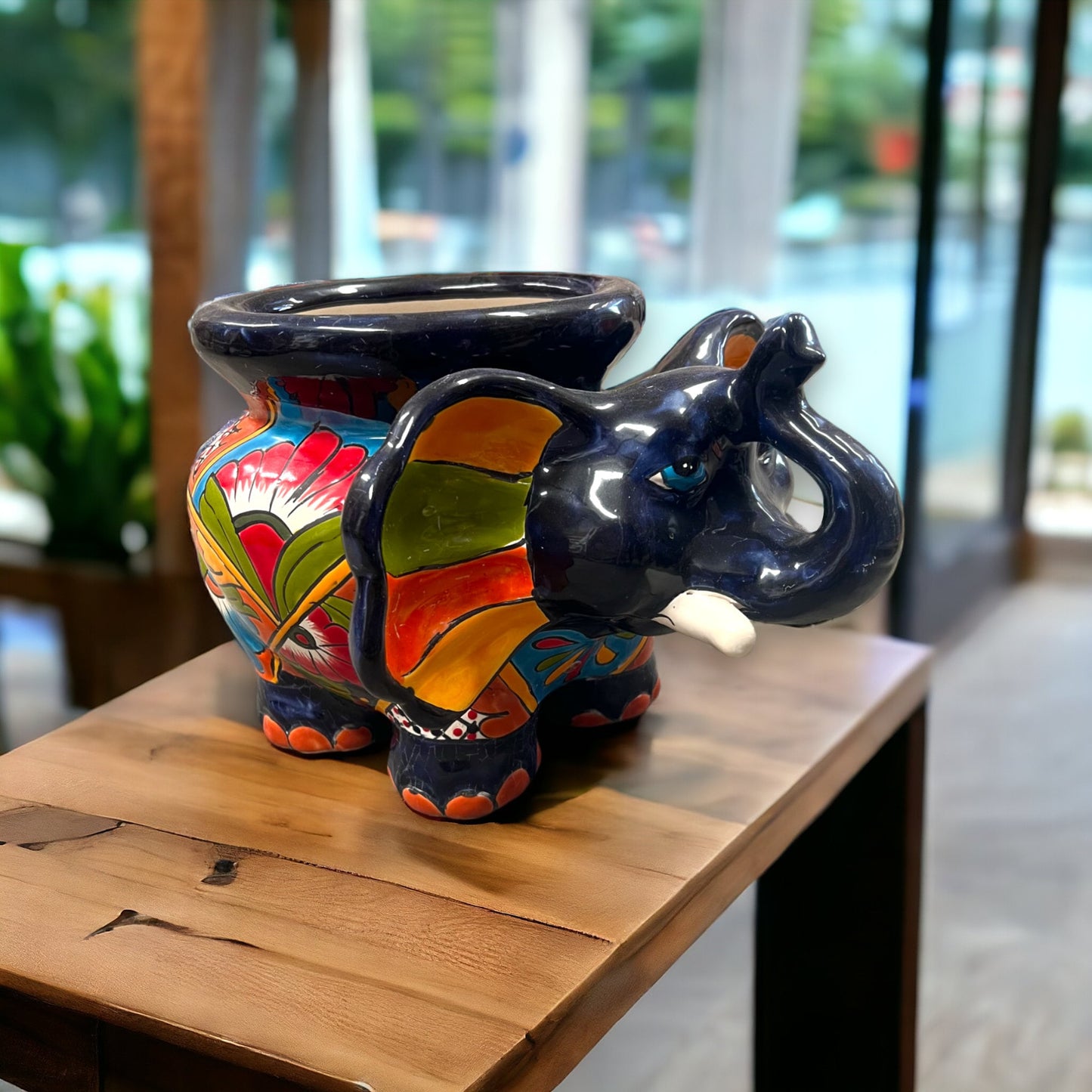 Vibrant Talavera Elephant Planter | Mexican Pottery Artisan Crafted (12" Opening)