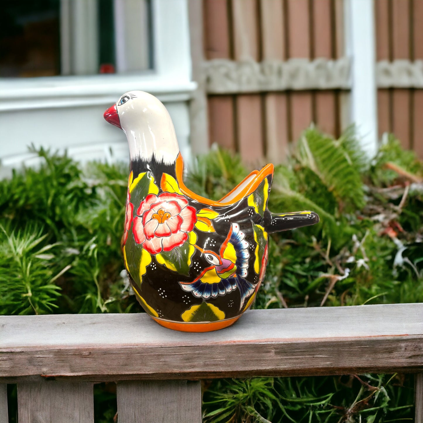 Vibrant Talavera Dove Planter | Colorful Mexican Ceramic Bird Statue (Large)