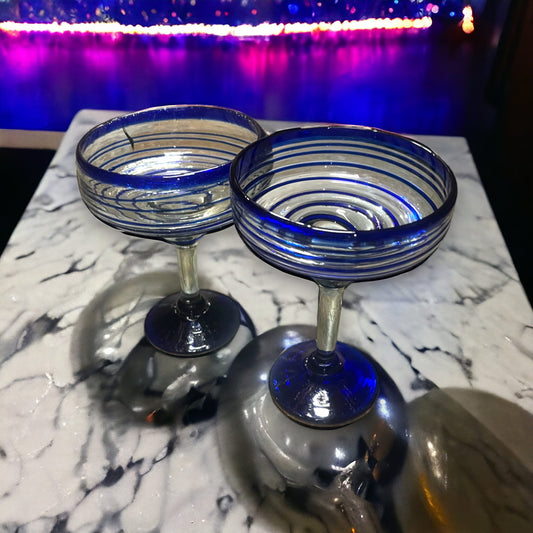 Handmade Mexican Margarita Glasses | Blue Swirl Design