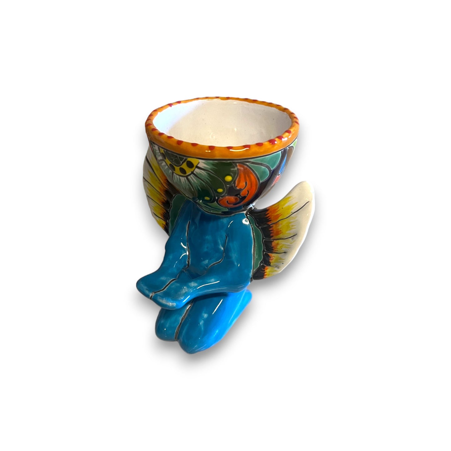 Colorful Talavera Angel Flower Pot | Handcrafted Mexican Ceramic Art (Medium)