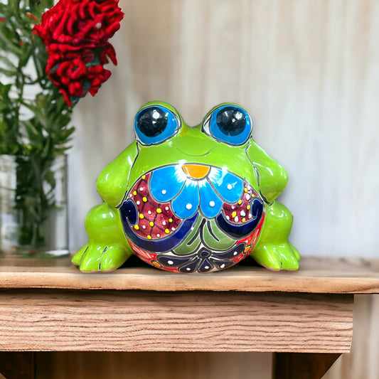 Colorful Talavera Frog Planter | Handcrafted Mexican Pottery Statue (Medium)