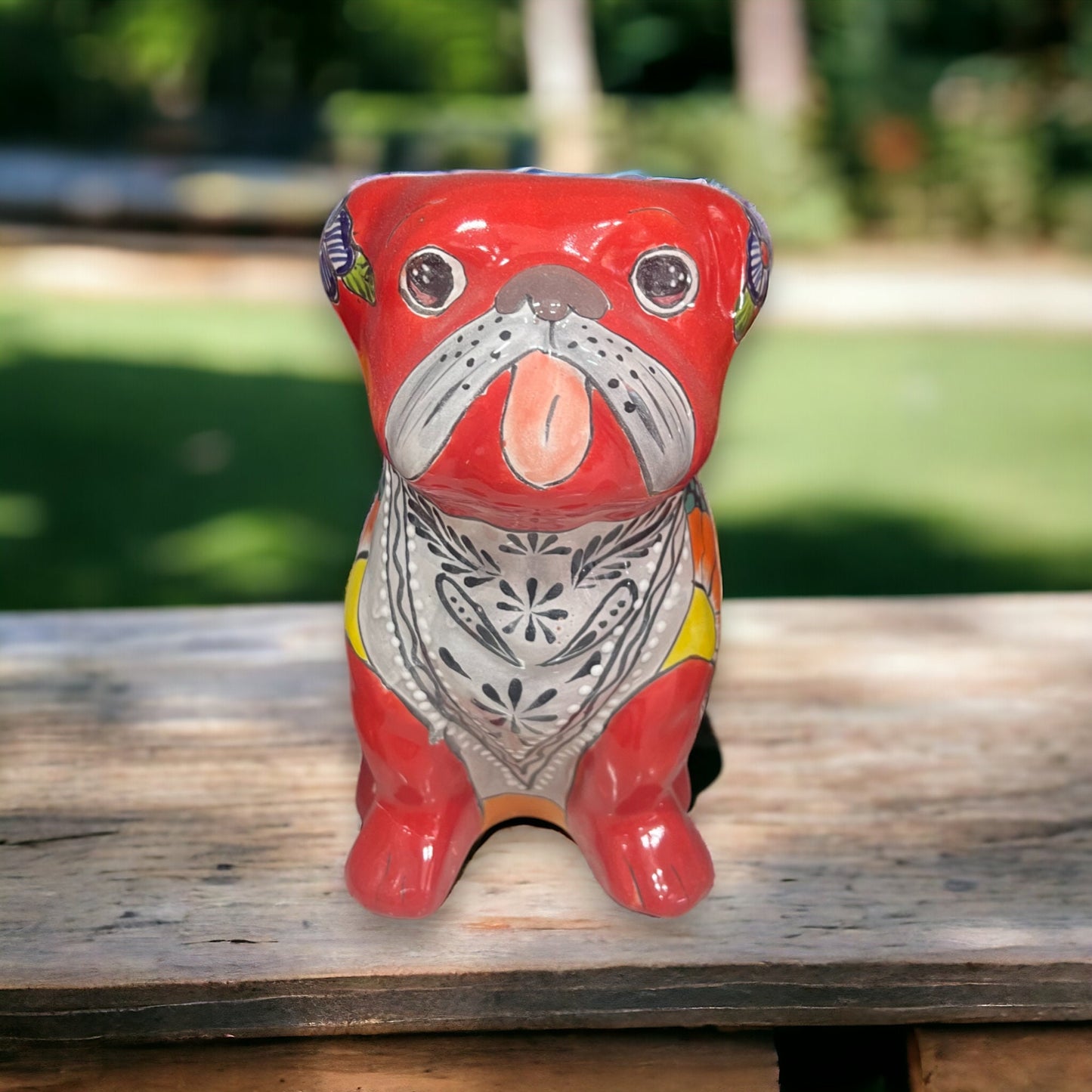 Colorful Handmade Talavera Pug Statue | Unique Medium Pug Animal Art