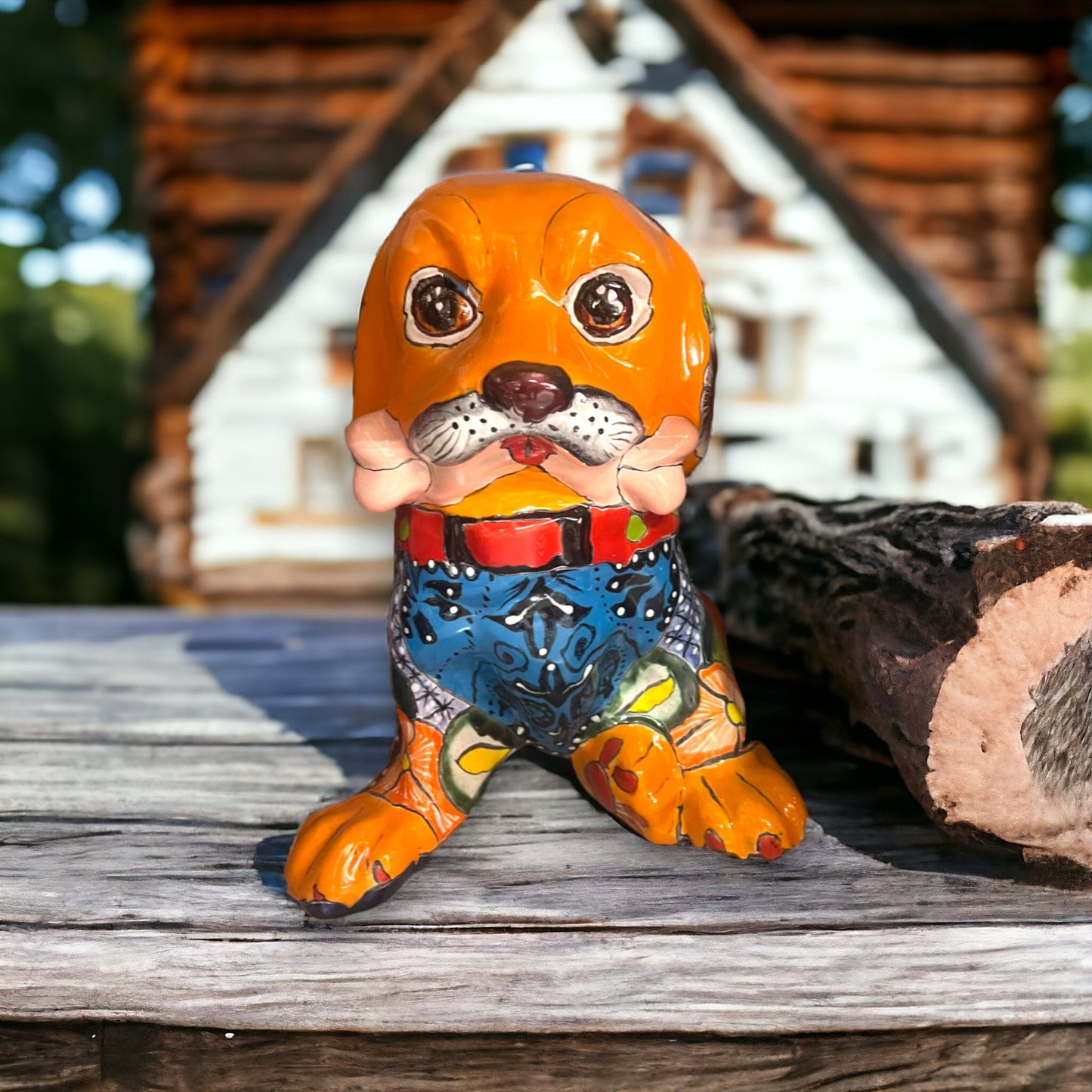 Vibrant Talavera Dog Statue | Colorful Handcrafted Dog Art (Medium)