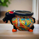 Vibrant Talavera Donkey Planter | Mexican Burro Pottery - hand-painted floral Talavera donkey planter with glossy black accents
