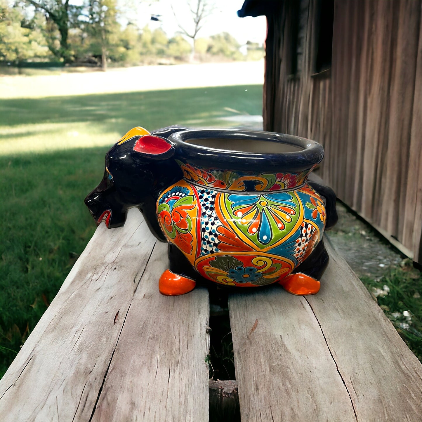 Talavera Donkey Planter | Colorful Mexican Burro Pottery (12" Wide)