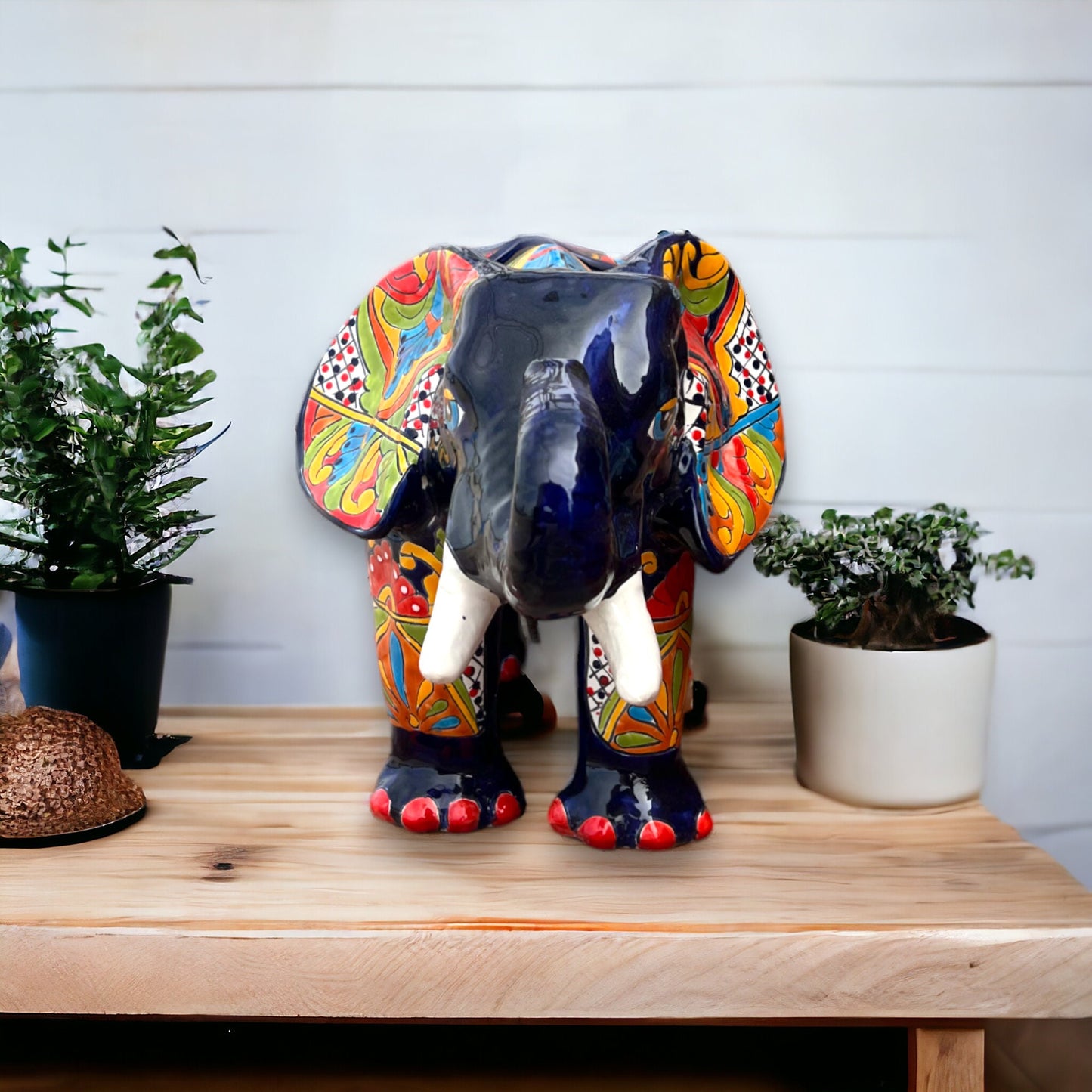 Colorful Talavera Elephant Planter | Handcrafted Mexican Pottery Art