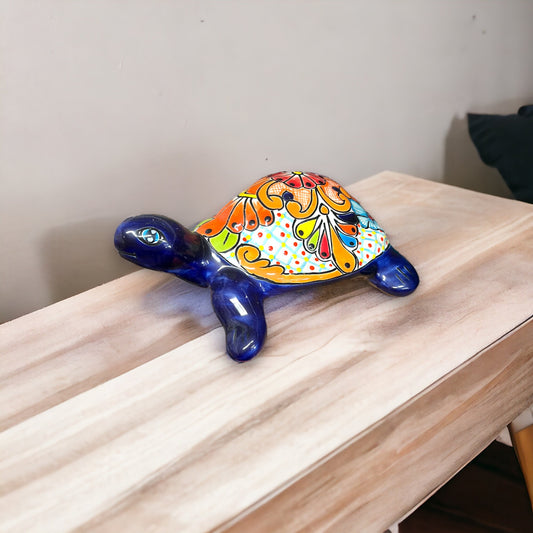 Colorful Talavera Sea Turtle Sculpture | Hand-Painted Mexican Pottery (Medium)