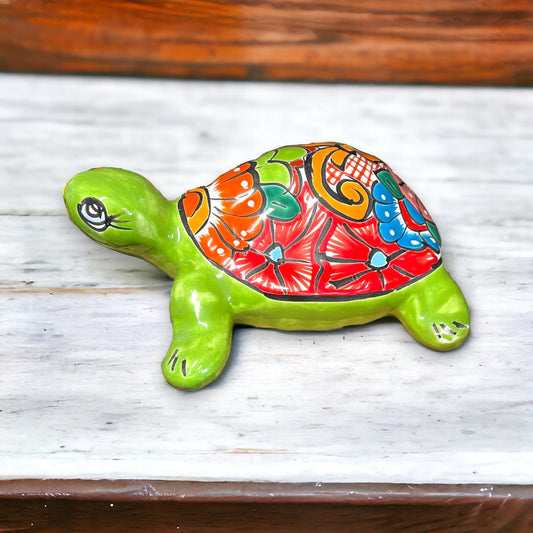 Colorful Talavera Sea Turtle Sculpture | Hand-Painted Mexican Pottery (Medium)