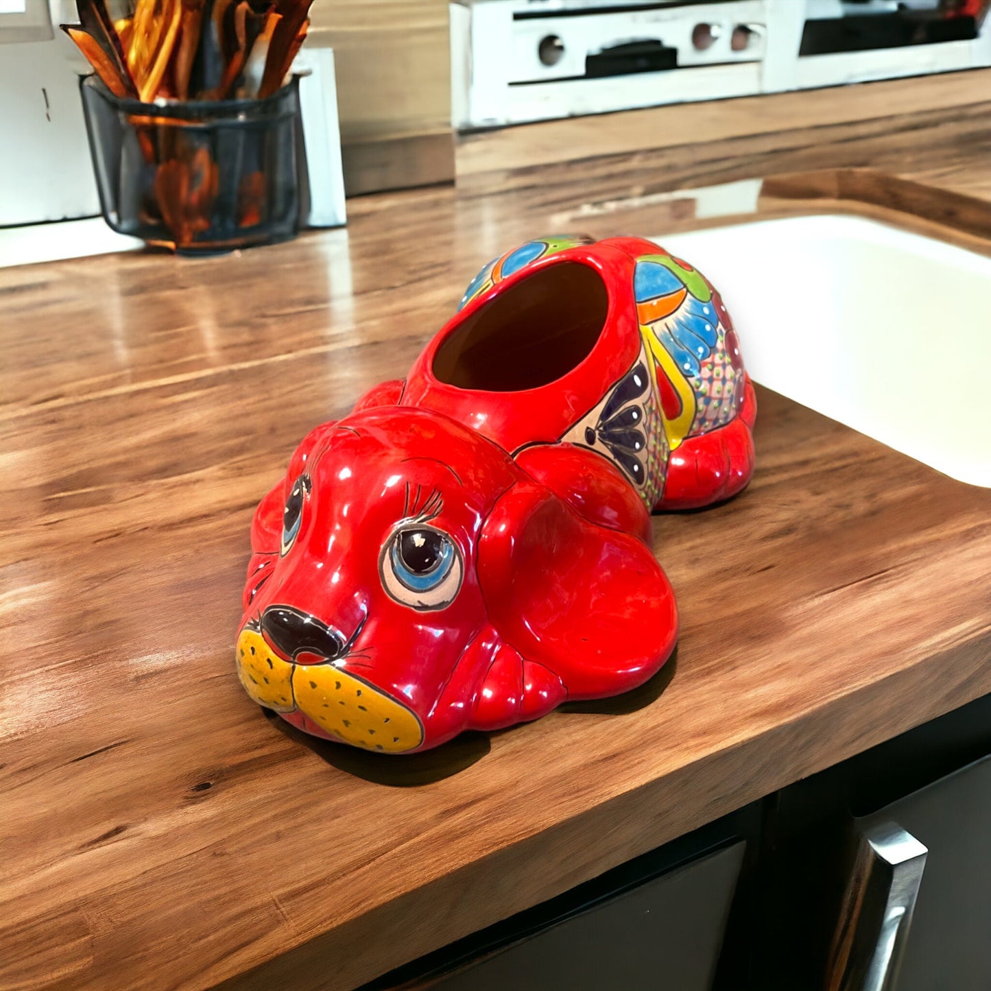 Hand-Painted Talavera Dog Planter | Colorful Mexican Decor