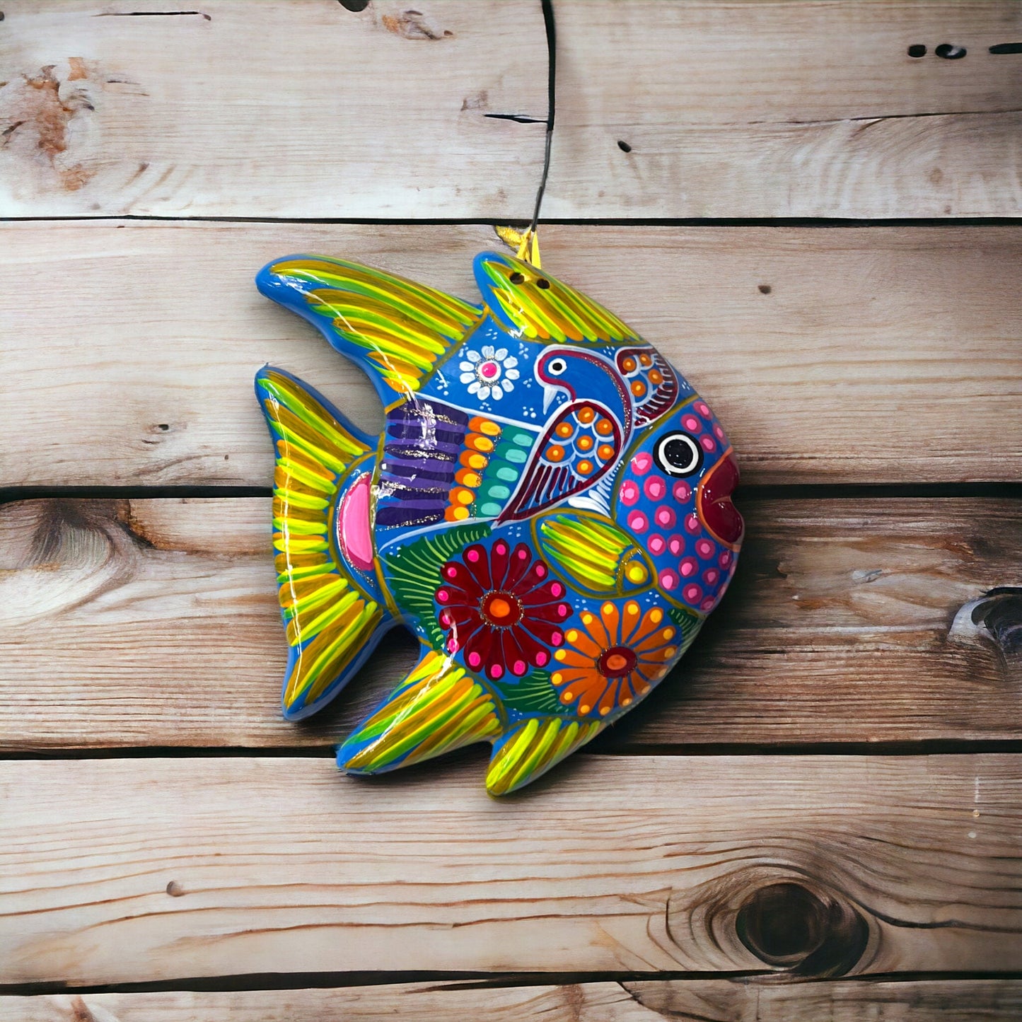 Colorful Hand-Painted Guerrero Fish Wall Art | Mexican Artisan Decor (Large)