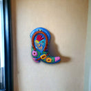 Guerrero Cowboy Boot Wall Art | Mexican Hand-Painted Pottery Decor - vibrant hand-painted Talavera boot with floral and bird motifs