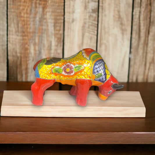 Handcrafted Talavera Bull Statue | Unique Medium Cow Sculpture