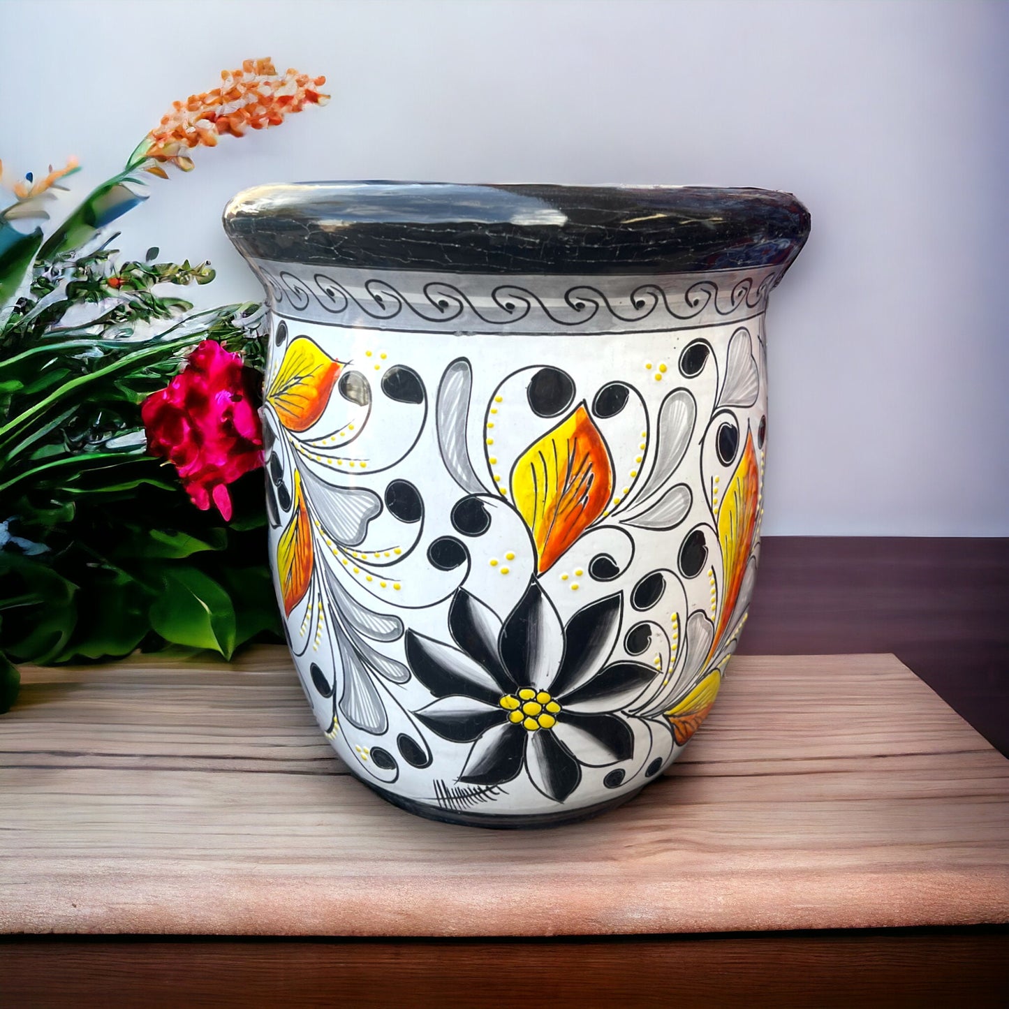 Vibrant Talavera Hand-Painted Flower Pot | Mexican Floral Design (Large)