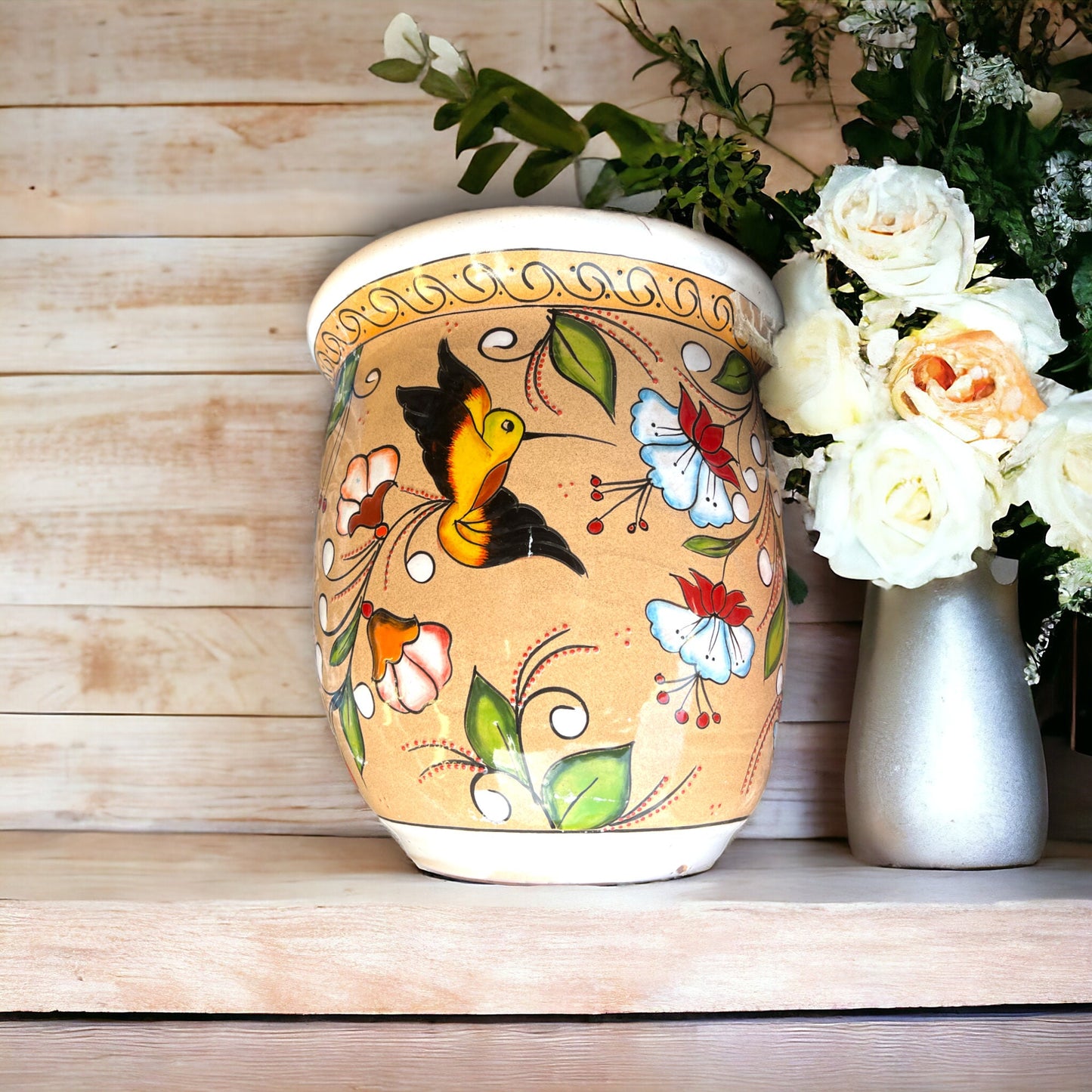 Vibrant Talavera Hand-Painted Flower Pot | Mexican Floral Design (Large)