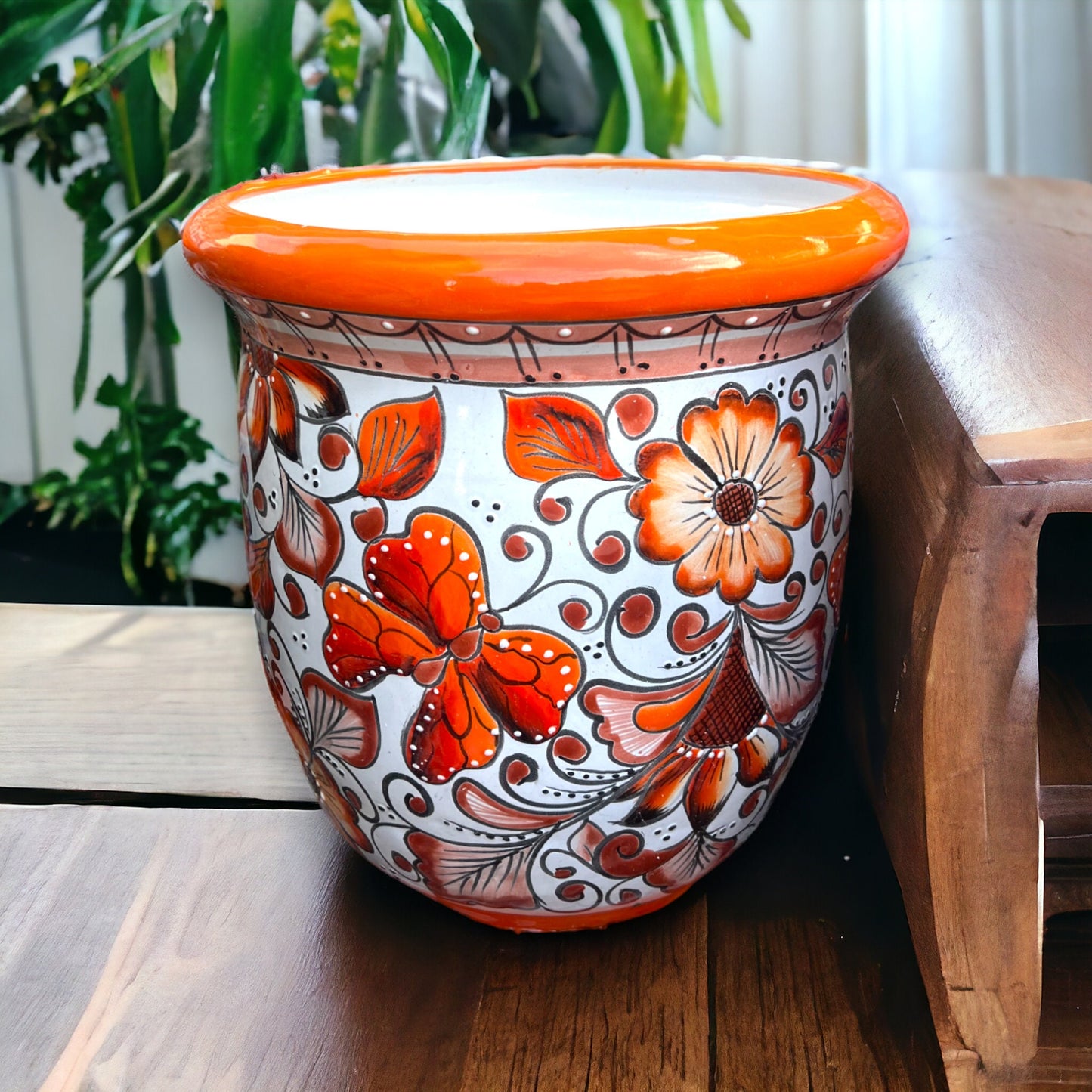 Vibrant Talavera Hand-Painted Flower Pot | Mexican Floral Design (Large)