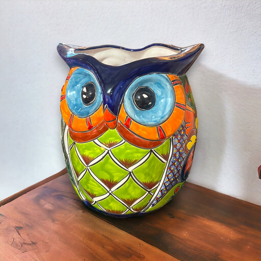 Extra Large Talavera Owl Planter | Hand-Painted Mexican Décor