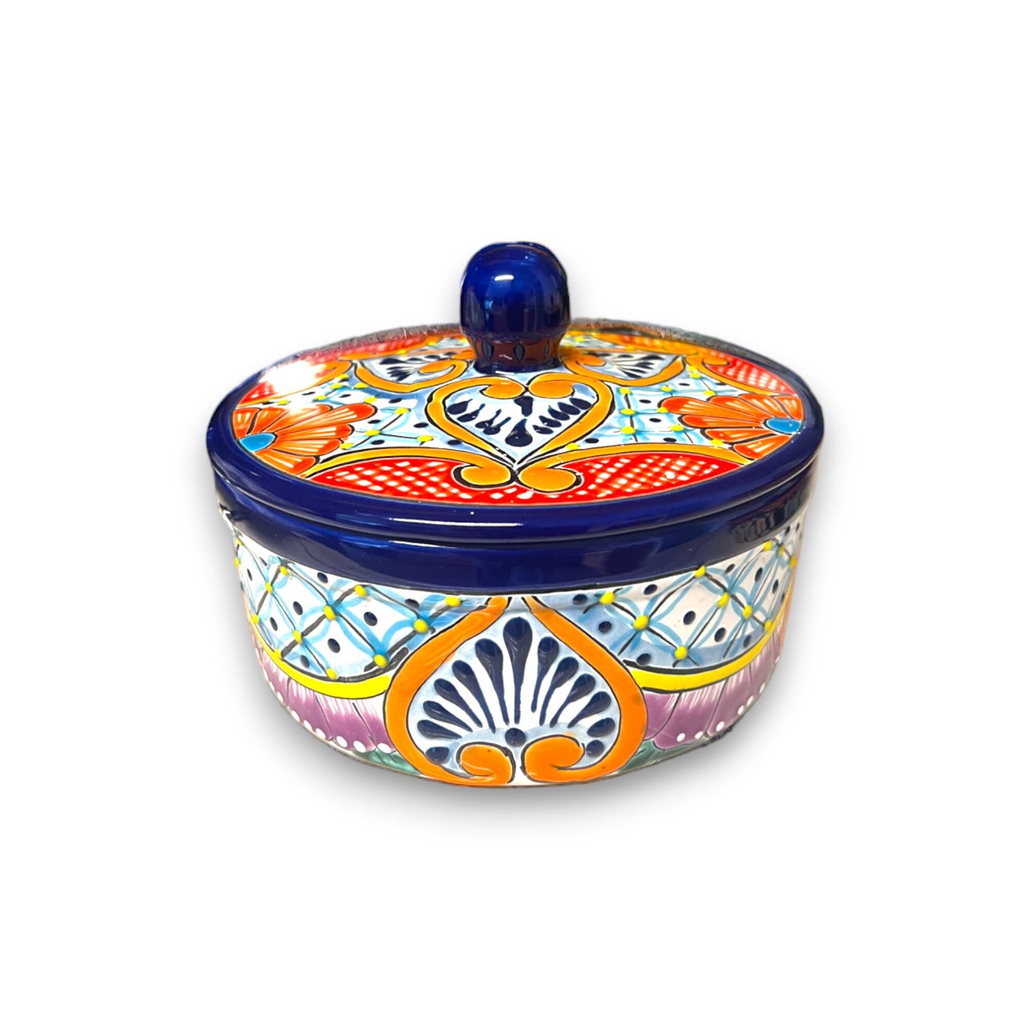 Talavera Tortilla Warmer | Hand-Painted Dark Blue Mexican Pottery